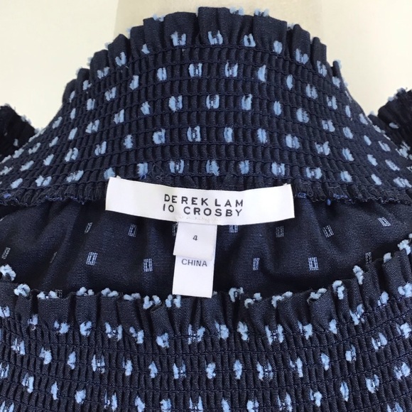 Derek Lam 10 Blue Clip Dot Off The Shoulder Top Size 4 NEW - Picture 9 of 9